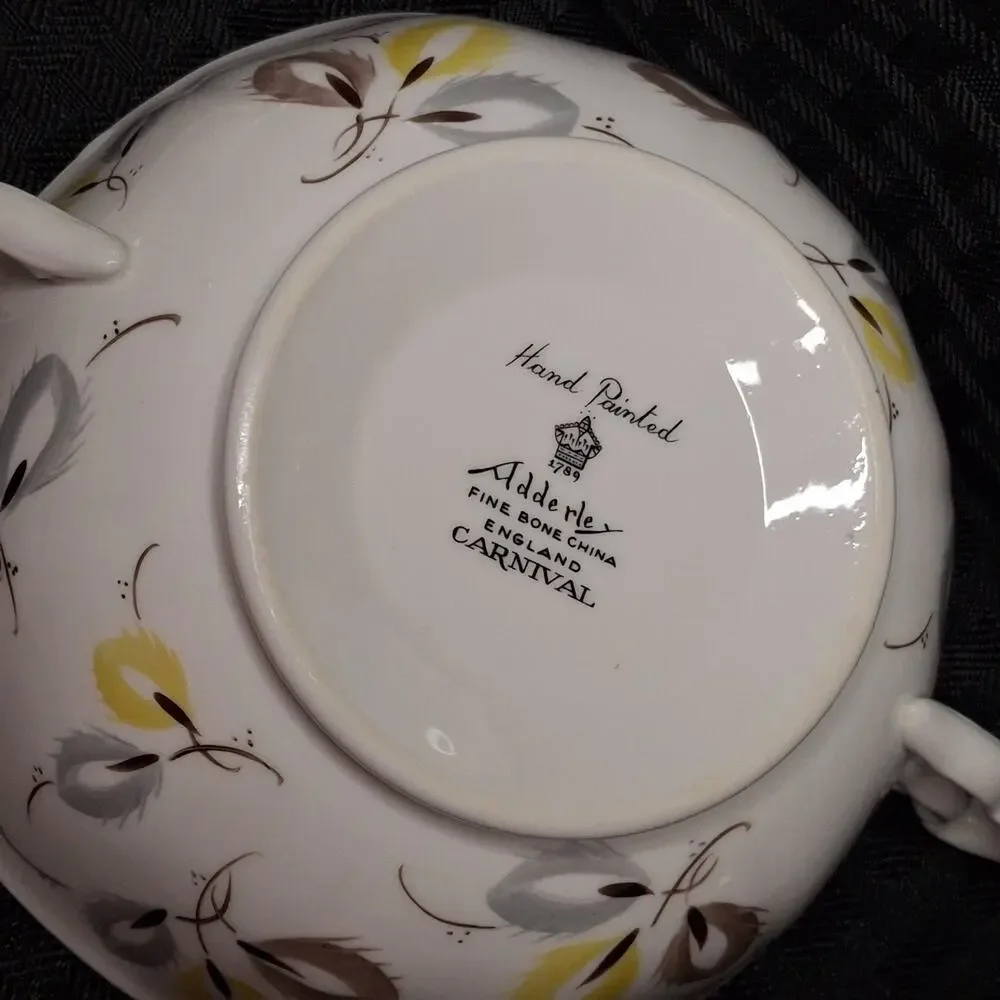 ADDERLEY Fine Bone China England-Carnival 4 Sets Flat Cream Soup Bowl and Saucer